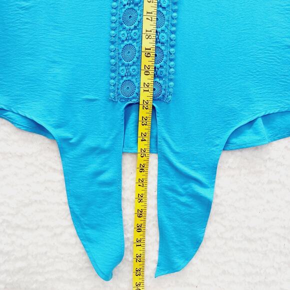 Blouse Size 3X Blue Lace Insert Cruise Going-Out Top Resortwear Vacation Whimsy - Picture 9 of 15